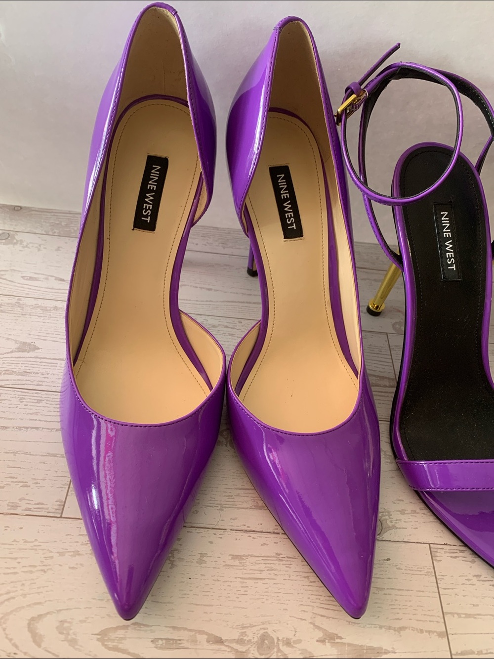2 Nine West shoes Purple Patent Pointed Toe Pumps Reina AnkleStrap Sandals size9 - Picture 2 of 11